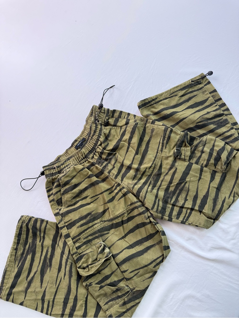 Zebra Print Wide Leg Cargo Pants